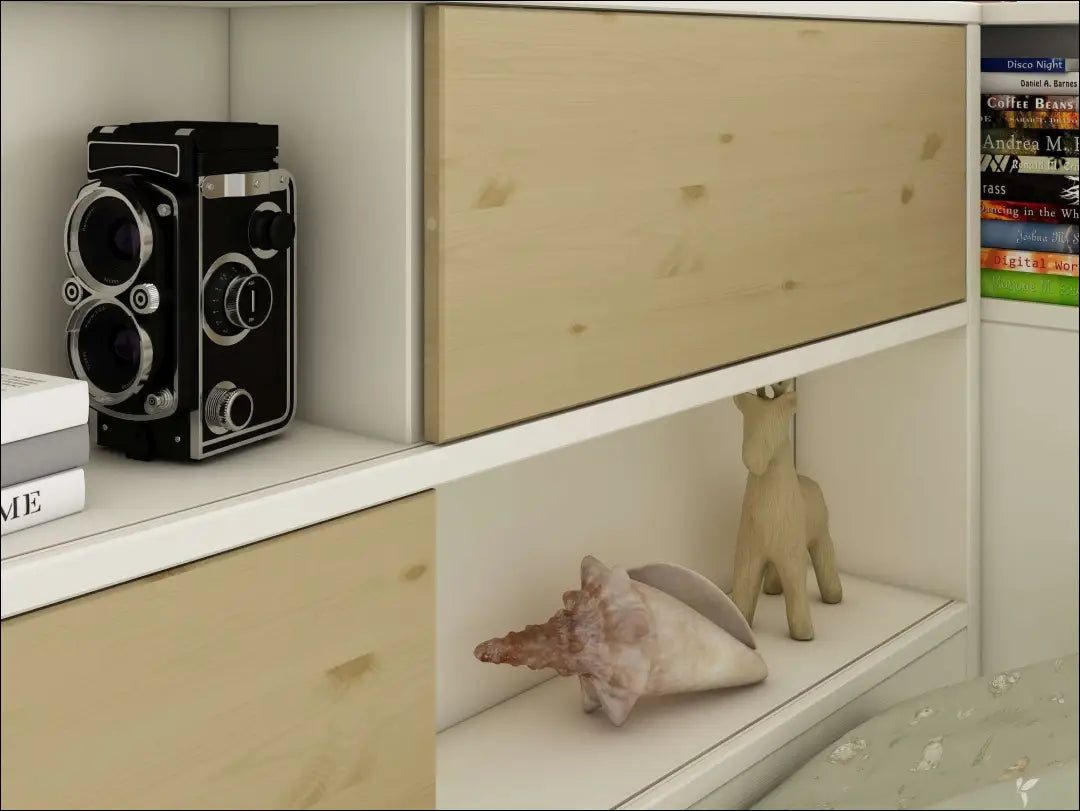 Lova su lentynomis (90x200cm) GI746 - €240 Save 50% __label:Pristatymas 1-2 d.d., color-balta, color-ruda,