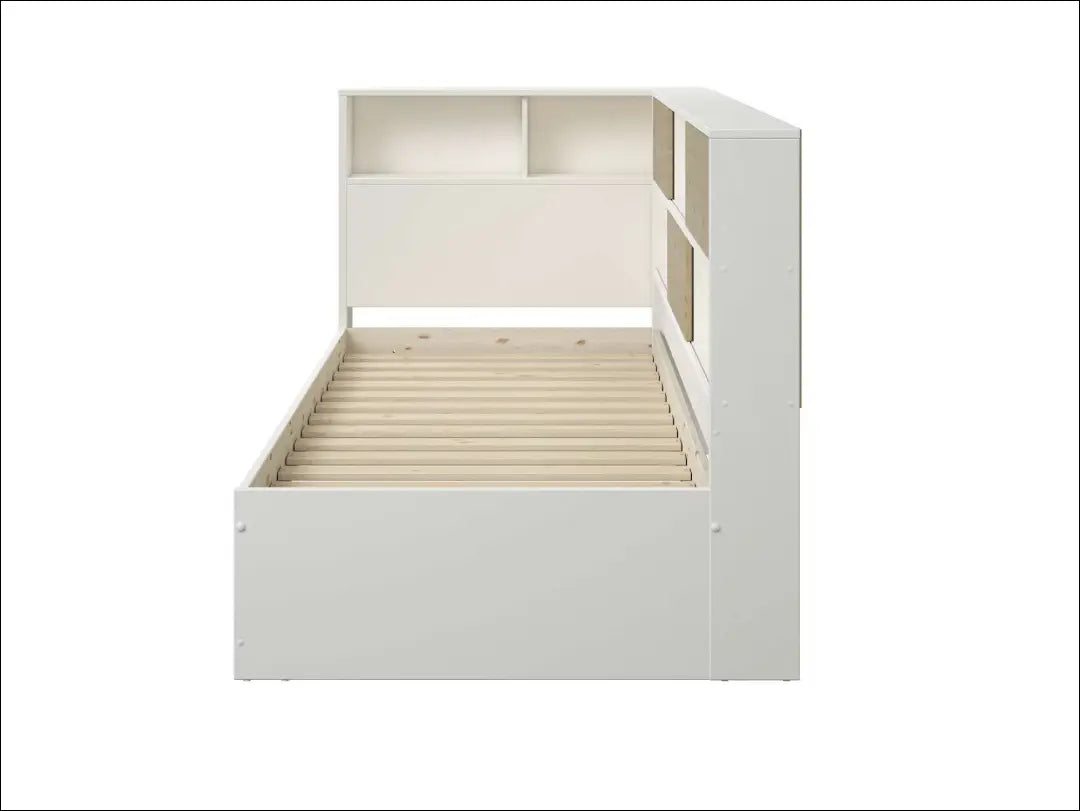 Lova su lentynomis (90x200cm) GI746 - €240 Save 50% __label:Pristatymas 1-2 d.d., color-balta, color-ruda,