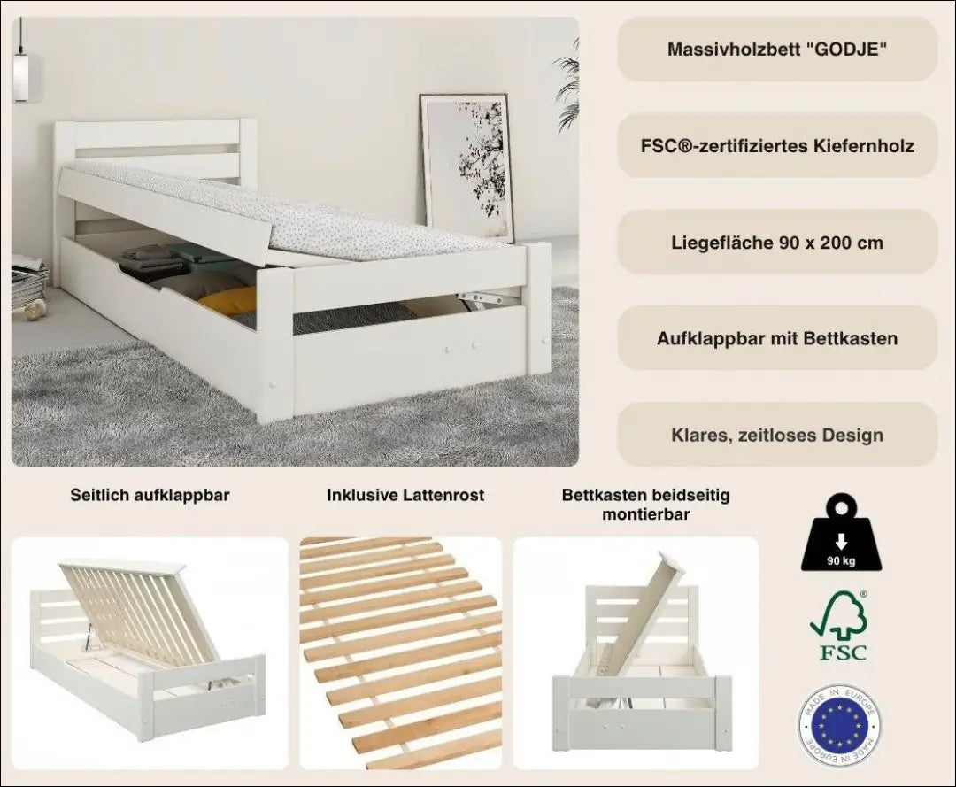 Lova su patalynės dėže (90x200cm) GI961 - €190 Save 50% 100-200, __label:Pristatymas 1-2 d.d., color-balta,