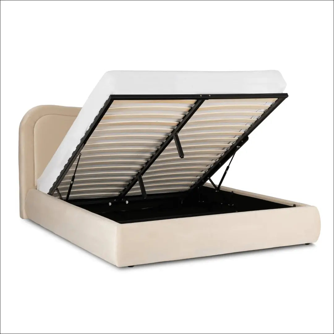 Lova su patalynės dėže buklė audinio audiniu veliūro kreminės spalvos 160x200 TE905 - €334 Save 15% __label:Pristatymas