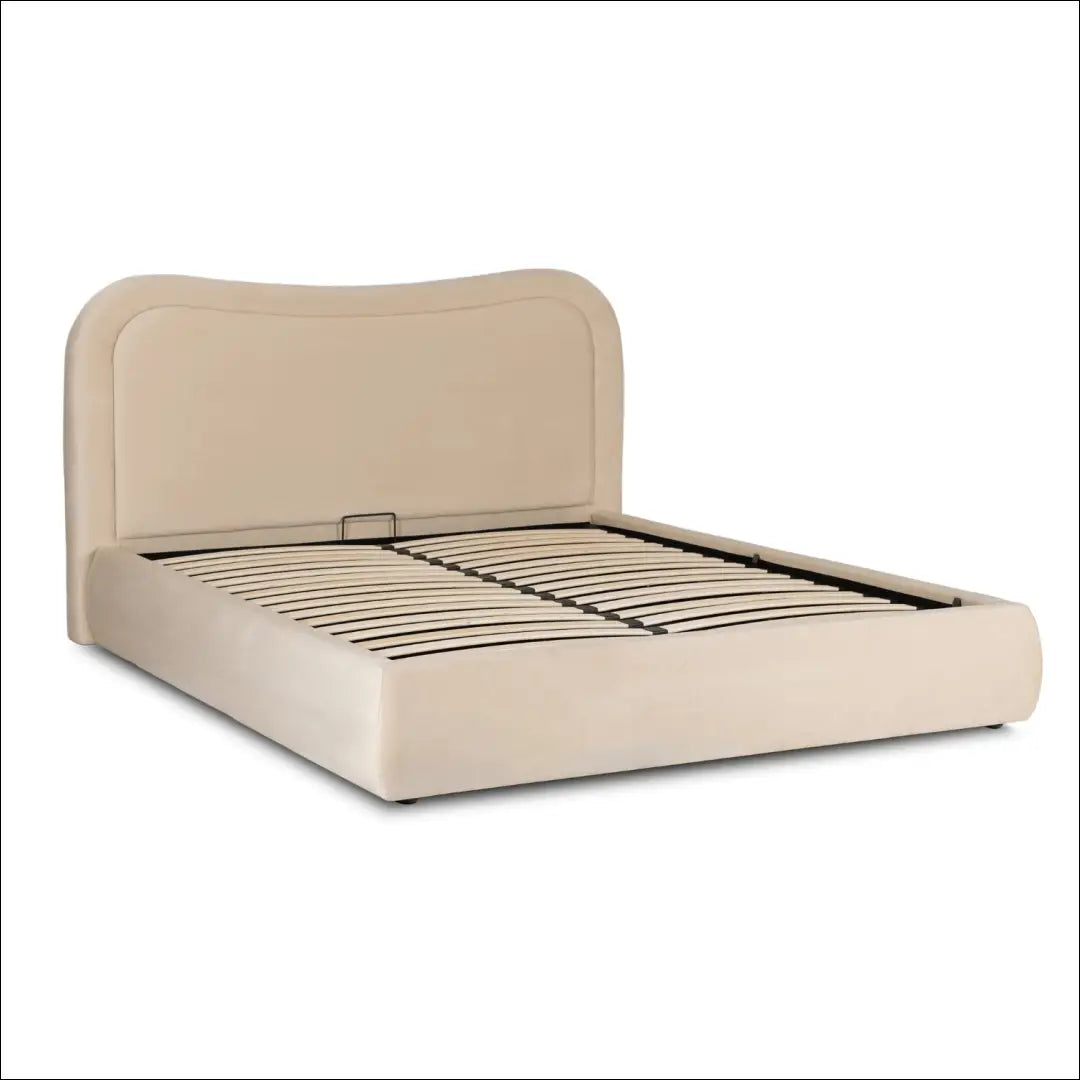 Lova su patalynės dėže buklė audinio audiniu veliūro kreminės spalvos 160x200 TE905 - €334 Save 15% __label:Pristatymas