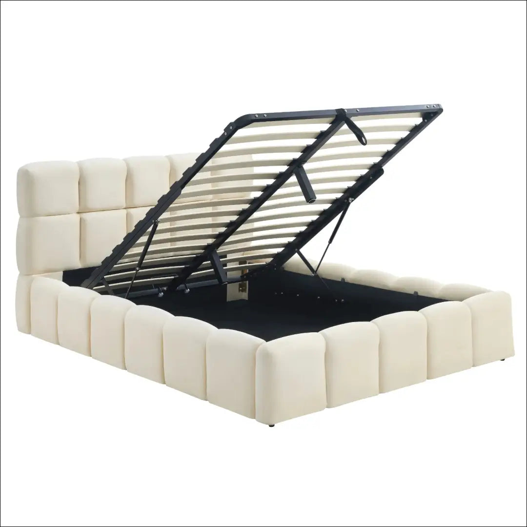 Lova su patalynės dėže buklė audinio audiniu veliūro kreminės spalvos 140x200 TE962 - €443 Save 15% __label:Pristatymas