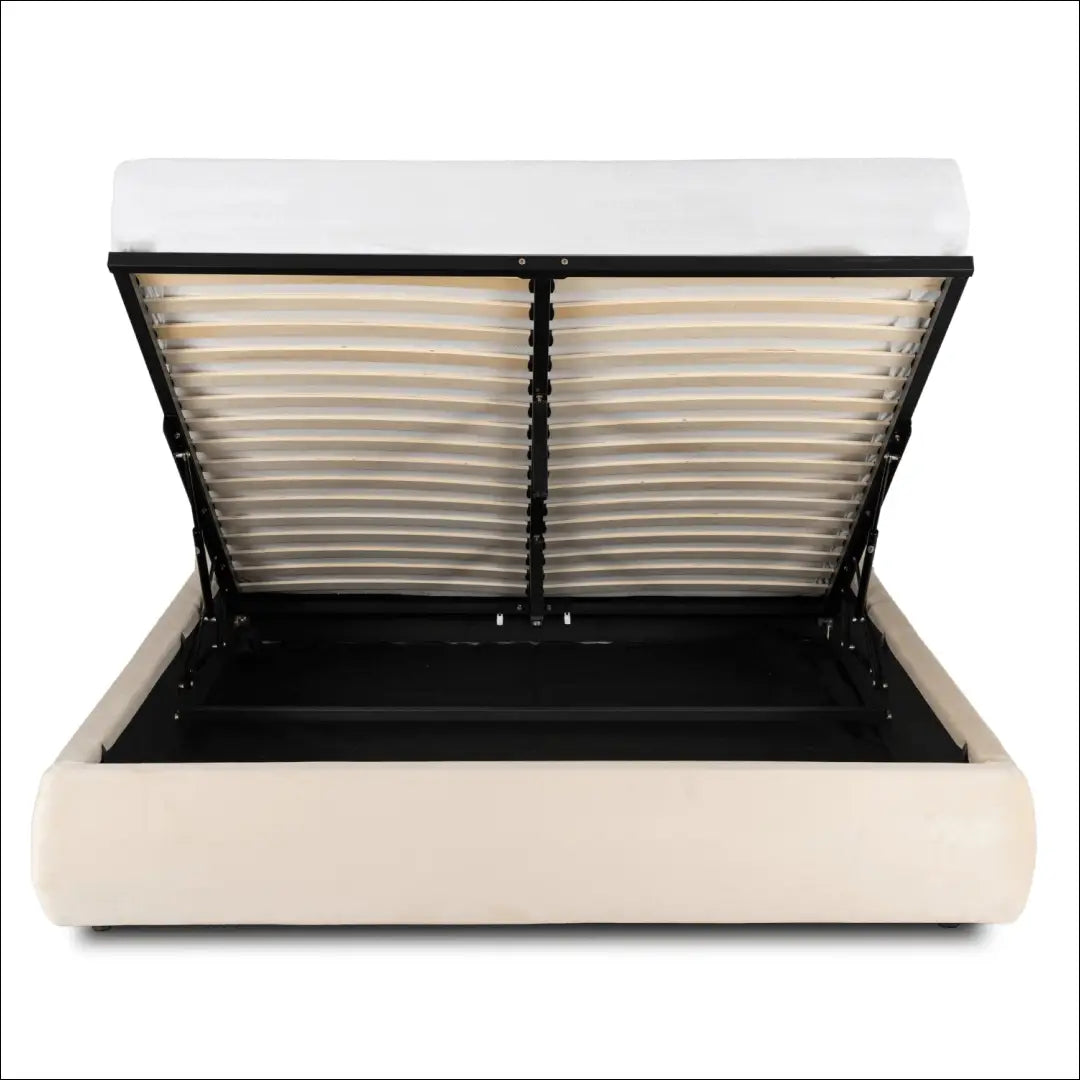 Lova su patalynės dėže buklė audinio audiniu veliūro kreminės spalvos 160x200 TE905 - €334 Save 15% __label:Pristatymas
