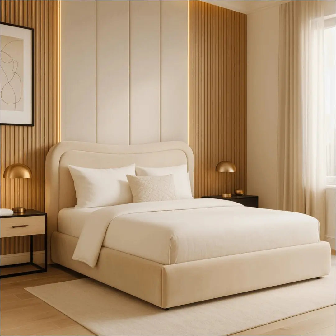 Lova su patalynės dėže buklė audinio audiniu veliūro kreminės spalvos 160x200 TE905 - €334 Save 15% __label:Pristatymas