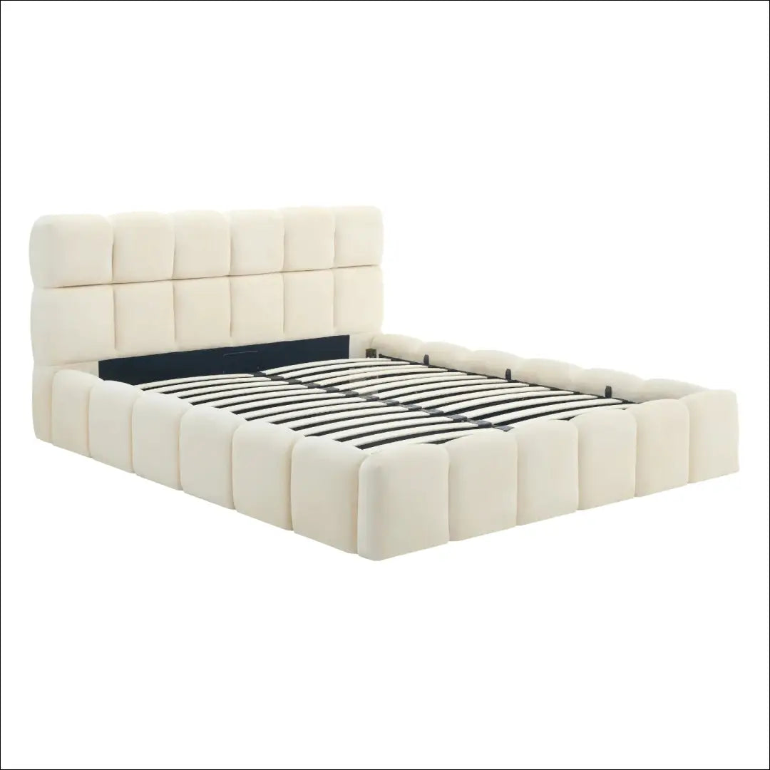 Lova su patalynės dėže veliūro audiniu kreminės spalvos 160x200 TE966 - €635 Save 15% __label:Pristatymas 5-14 d.d.,