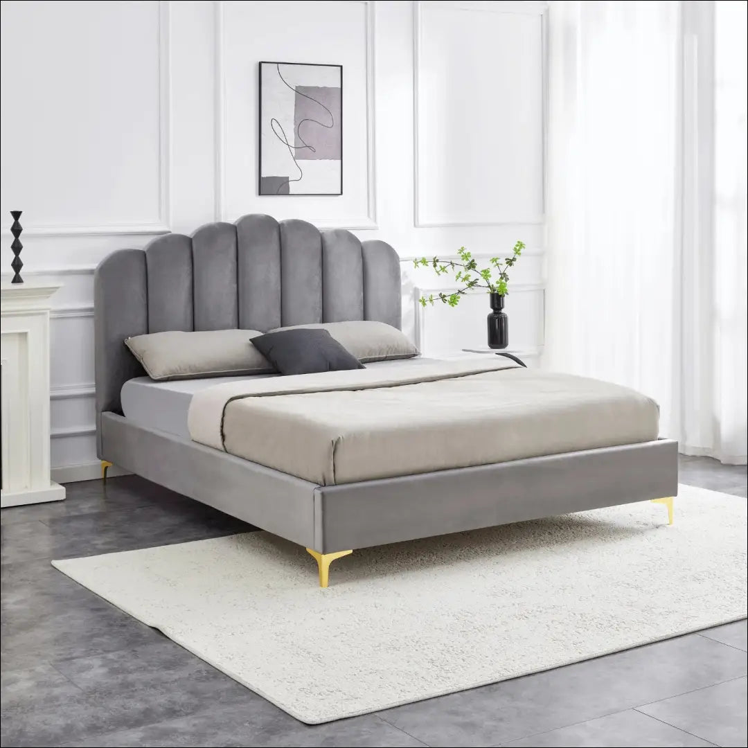 Lova su veliūro audiniu pilkos spalvos / smėlio 160x200 TE953 - €301 Save 15% __label:Pristatymas 5-14 d.d., elite,