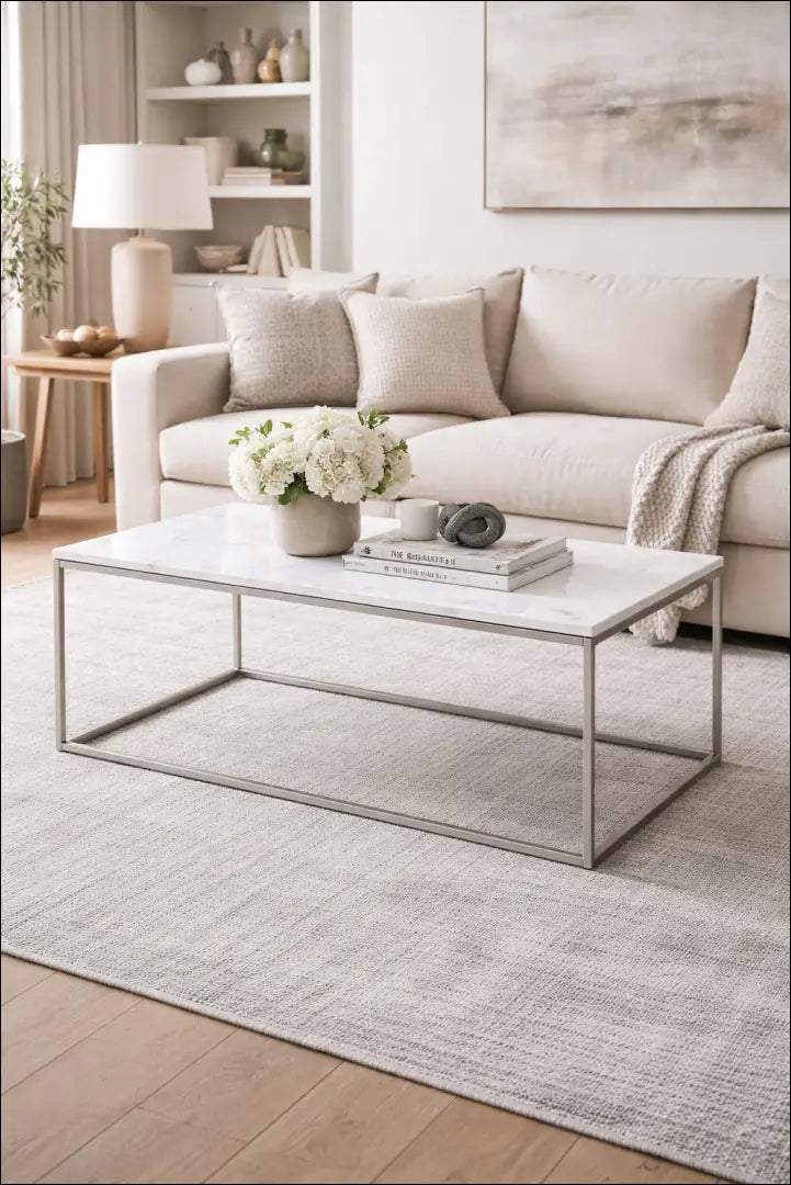 Marmurinis kavos staliukas SI1770 - €139 Save 55% 100-200, __label:Pristatymas 1-2 d.d., color-balta, color-sidabrine,