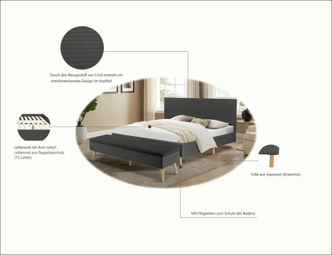 Miegamojo lova (140x200cm) GI976 - €185 Save 50% __label:Pristatymas 1-2 d.d., color-pilka, lovos-miegamojo,