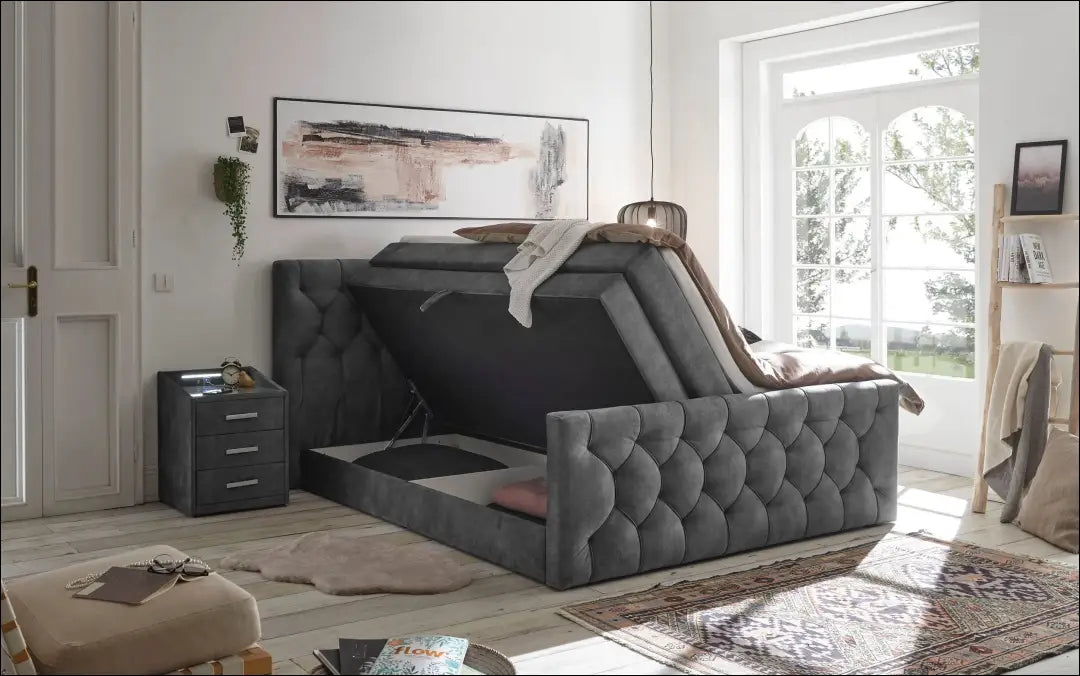 Miegamojo lova (180x200cm) GI814 - €600 Save 60% __label:Pristatymas 1-2 d.d., color-pilka, material-aksomas,