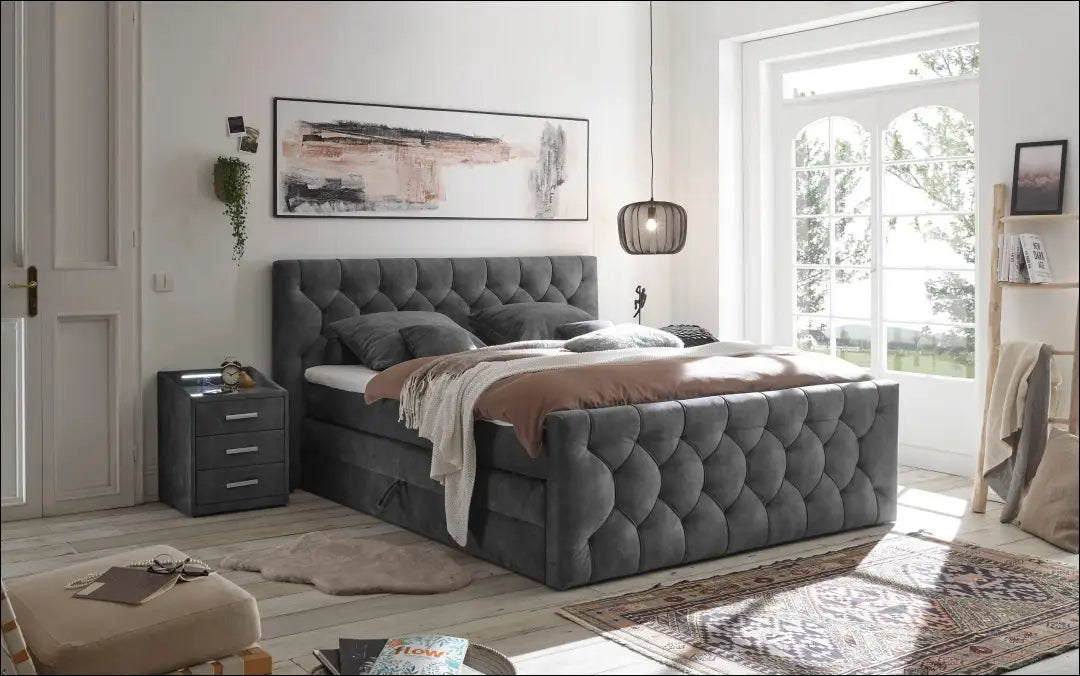 Miegamojo lova (180x200cm) GI814 - €600 Save 60% __label:Pristatymas 1-2 d.d., color-pilka, material-aksomas,
