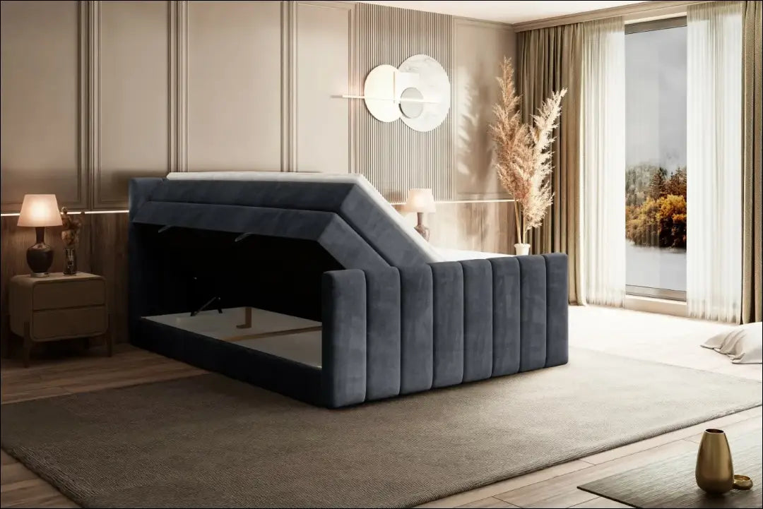 Miegamojo lova (180x200cm) GI900 - €730 Save 50% __label:Pristatymas 1-2 d.d., color-pilka, material-aksomas,