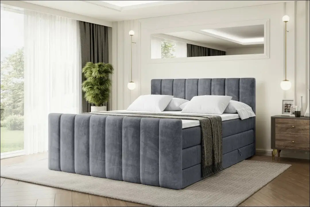 Miegamojo lova (180x200cm) GI900 - €730 Save 50% __label:Pristatymas 1-2 d.d., color-pilka, material-aksomas,