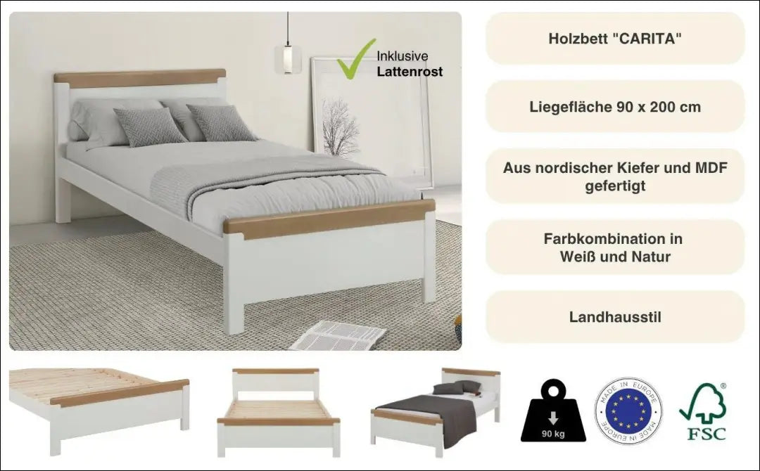 Miegamojo lova (90x200cm) GI711 - €130 Save 50% 100-200, __label:Pristatymas 1-2 d.d., color-balta, color-ruda,