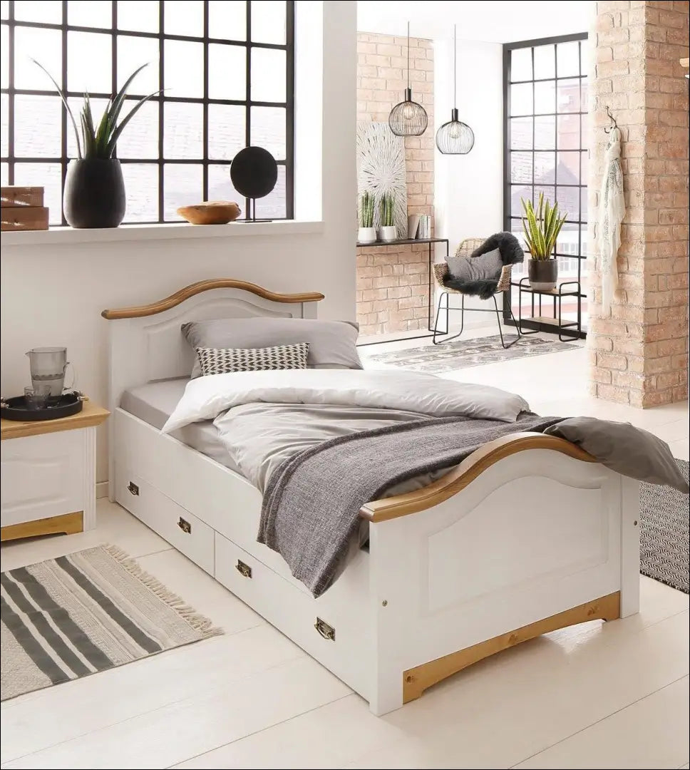 Miegamojo lova (90x200cm) GI851 - €270 Save 50% __label:Pristatymas 1-2 d.d., color-balta, color-ruda, lovos-miegamojo,