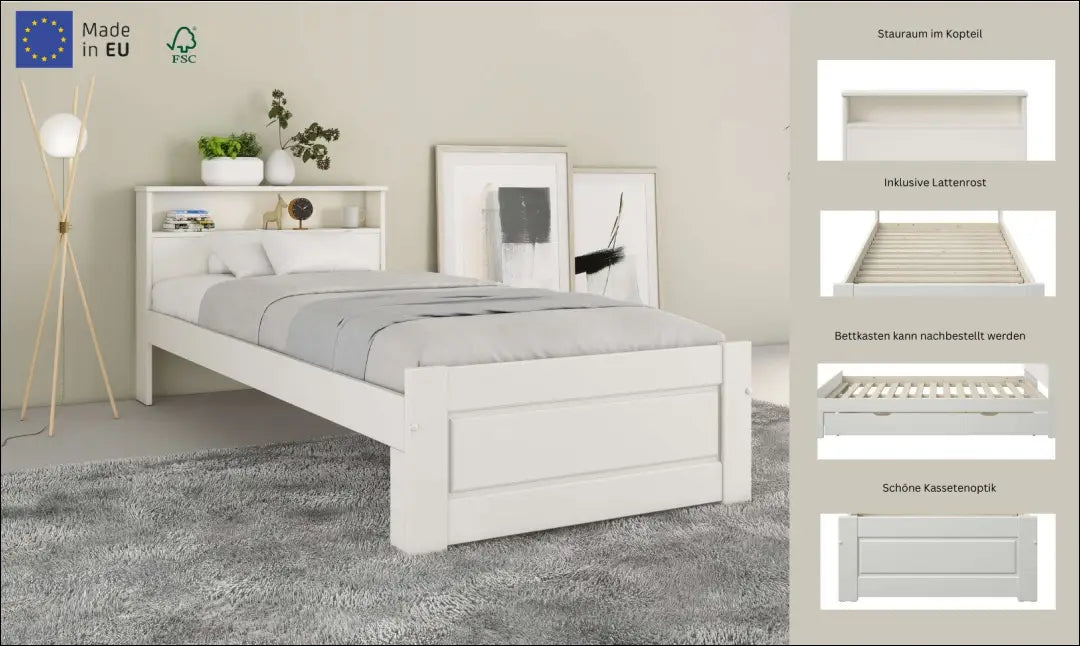 Miegamojo lova (90x200cm) GI881 - €110 Save 60% 100-200, __label:Pristatymas 1-2 d.d., color-balta, material-mdf,