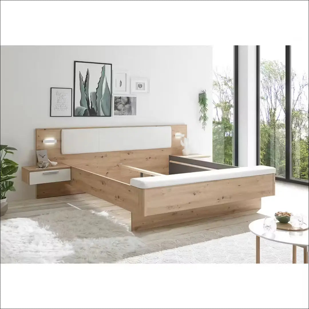 Miegamojo lova su naktiniais staliukais GI580 - €344 Save 55% __label:Pristatymas 1-2 d.d., color-balta, color-ruda,