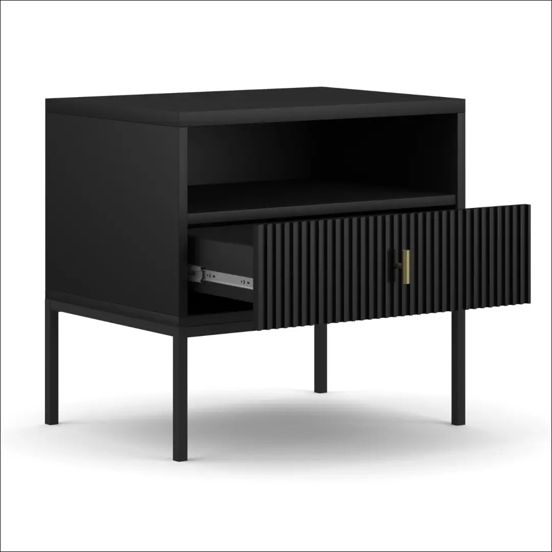 Naktinė spintelė su rievėtu fasadu juodos spalvos TE380 - €112 Save 15% 100-200, __label:Pristatymas 5-14 d.d., elite,