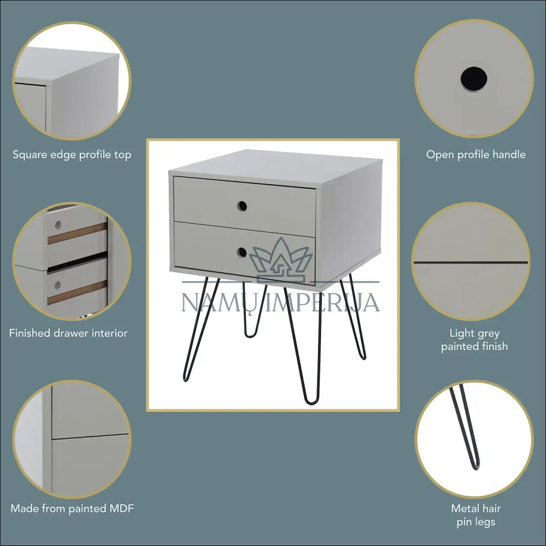 Naktinis staliukas GI595 - €53 Save 50% 50-100, __label:Pristatymas 1-2 d.d., color-pilka, material-mdf, miegamojo €50