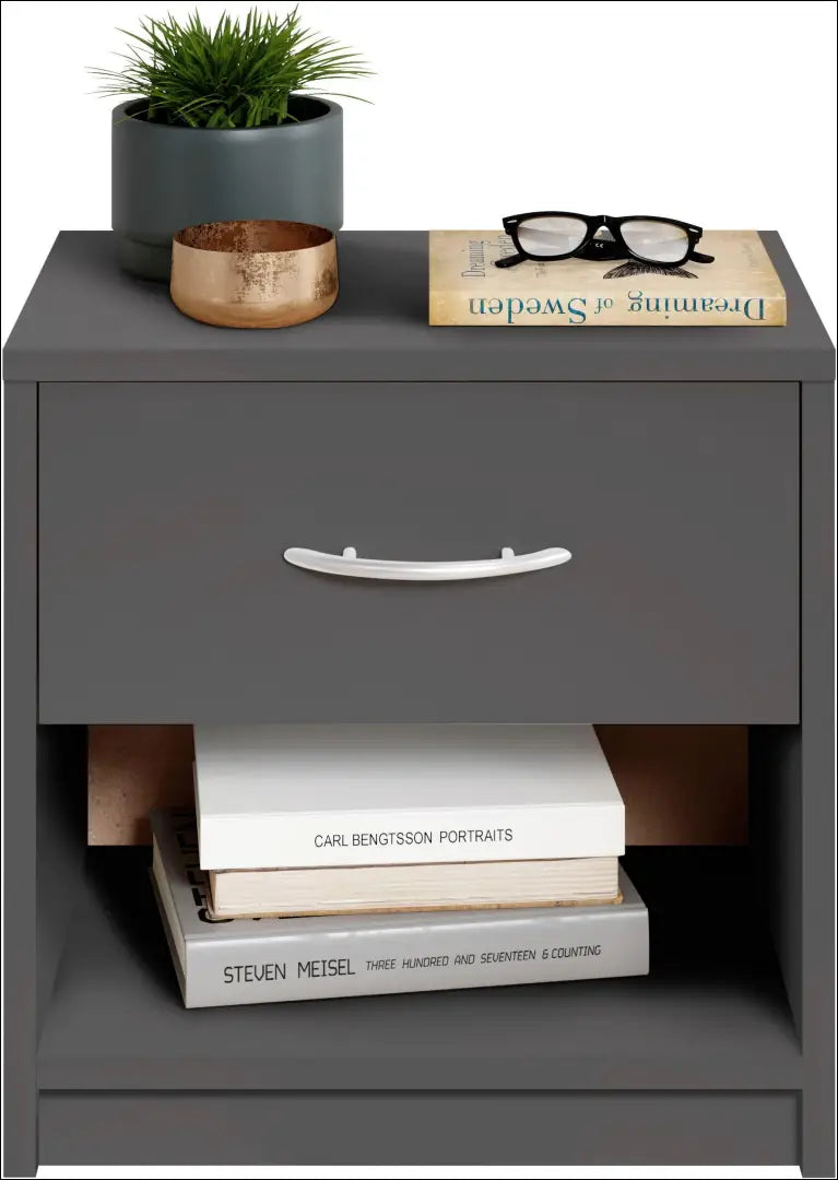Naktinis staliukas GI823 - €15 Save 65% __label:Pristatymas 1-2 d.d., color-pilka, material-mediena, pazeistas,