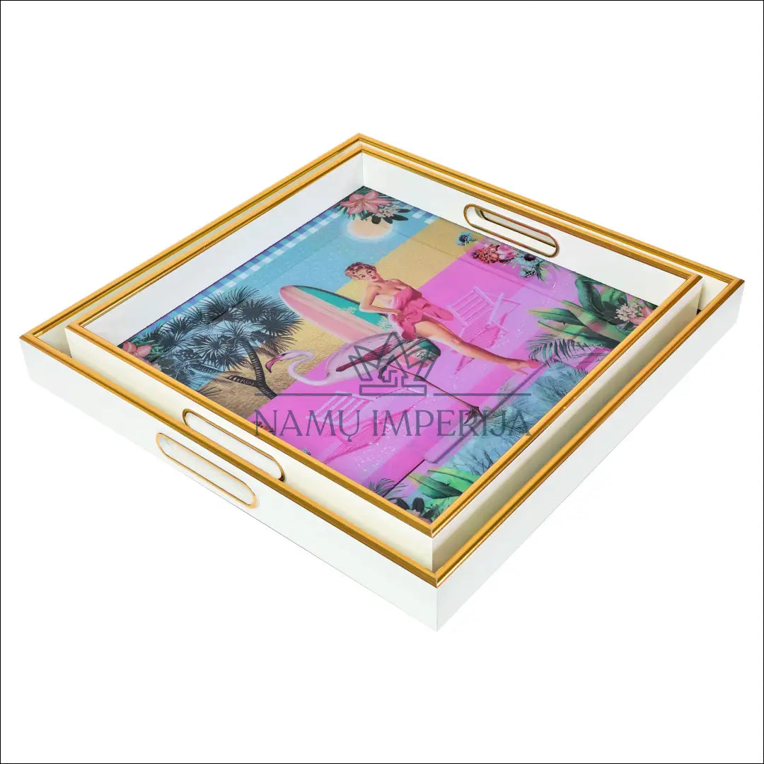 Padėklų komplektas (2vnt) DI9058 - €28 Save 50% 25-50, __label:Pristatymas 1-2 d.d., color-auksine, color-balta,