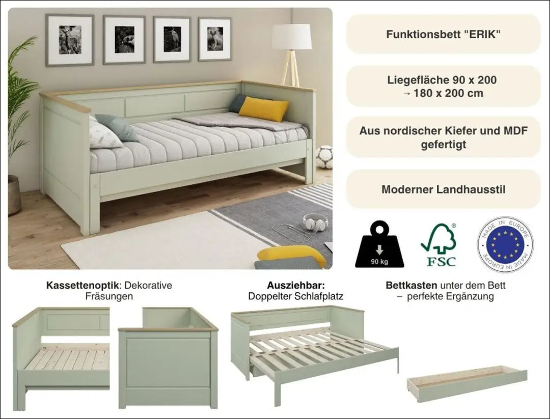 Padidinama lova GI870 - €180 Save 50% 100-200, __label:Pristatymas 1-2 d.d., color-zalia, lovos-miegamojo,