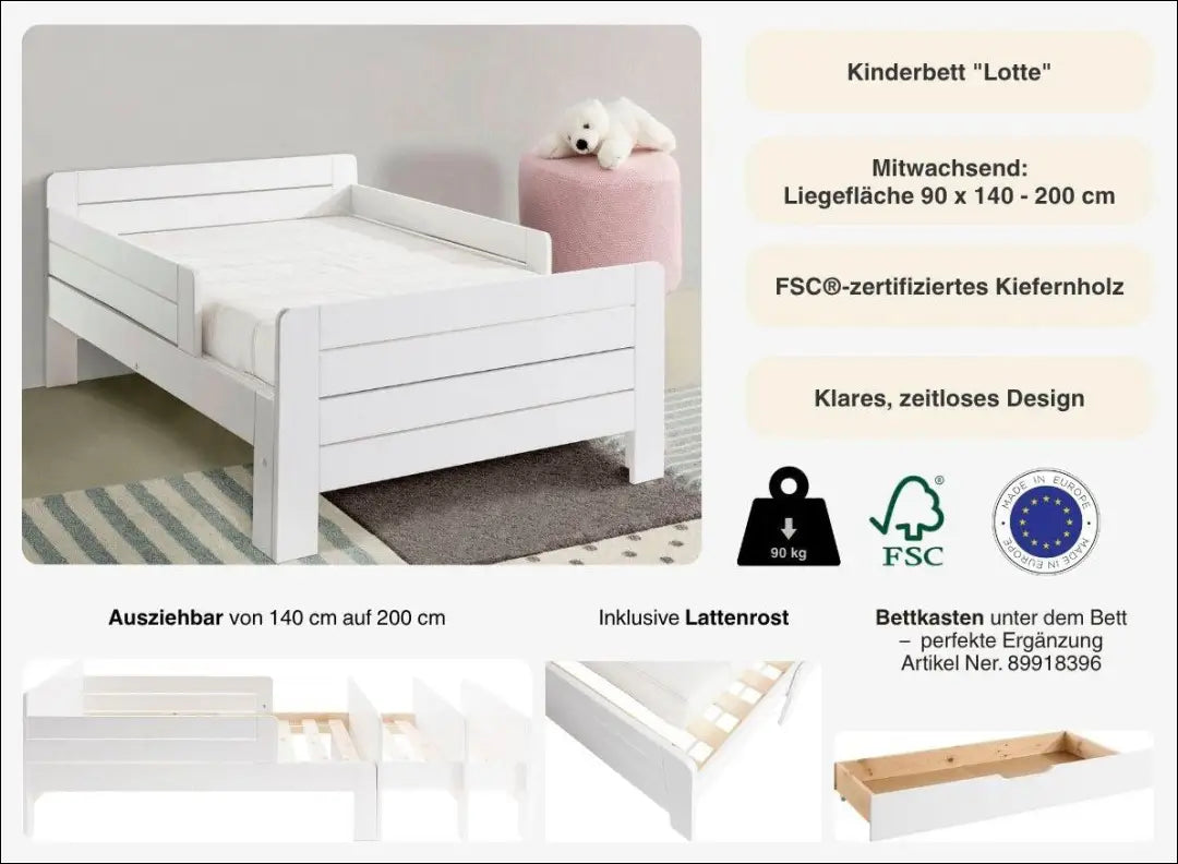 Padidinama vaikiška lova GI956 - €135 Save 50% 100-200, __label:Pristatymas 1-2 d.d., color-balta, lovos-miegamojo,