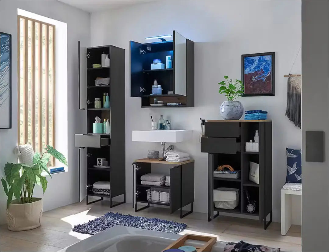 Pastatoma vonios spintelė KI1271 - €83 Save 50% 50-100, __label:Pristatymas 1-2 d.d., color-juoda, material-mdf, Push