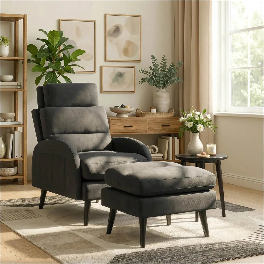 Poilsio fotelis su pakoju ir audinio audiniu juodos spalvos TE047 - €258 Save 15% __label:Pristatymas 5-14 d.d., elite,