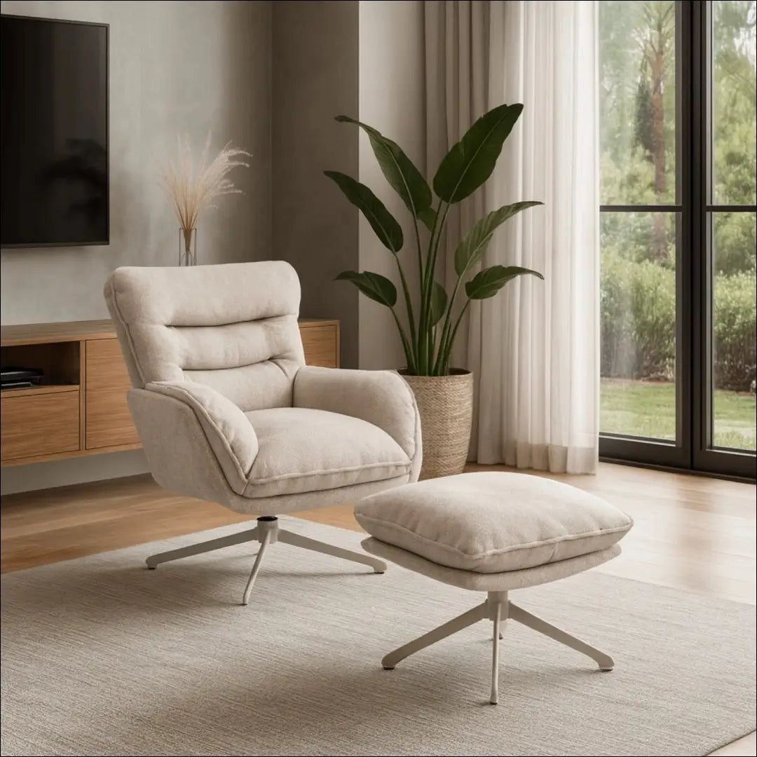 Poilsio fotelis su pakoju sukamas audiniu kreminės spalvos TE1038 - €321 Save 15% __label:Pristatymas 5-14 d.d., elite,