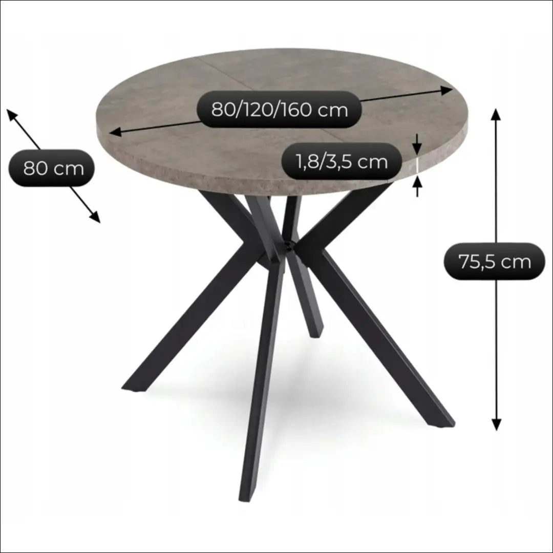 Prailginamas stalas iš laminuotos medžio drožlių plokštės juodos spalvos / betono 80-160 cm TE523 - €319 Save 15%