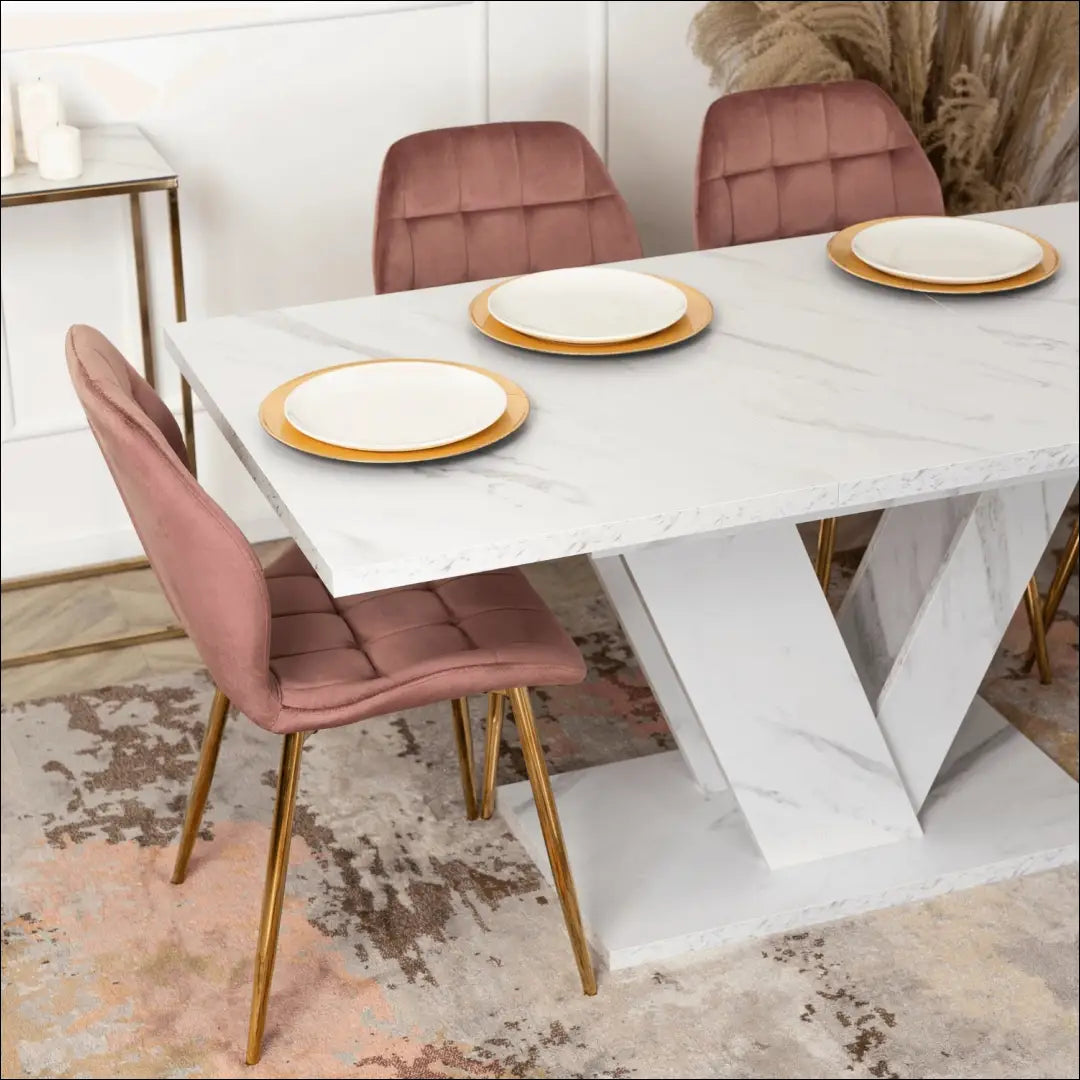 Prailginamas stalas iš medžio drožlių plokštės baltos spalvos / marmuro 120-160 cm TE266 - €287 Save 15%