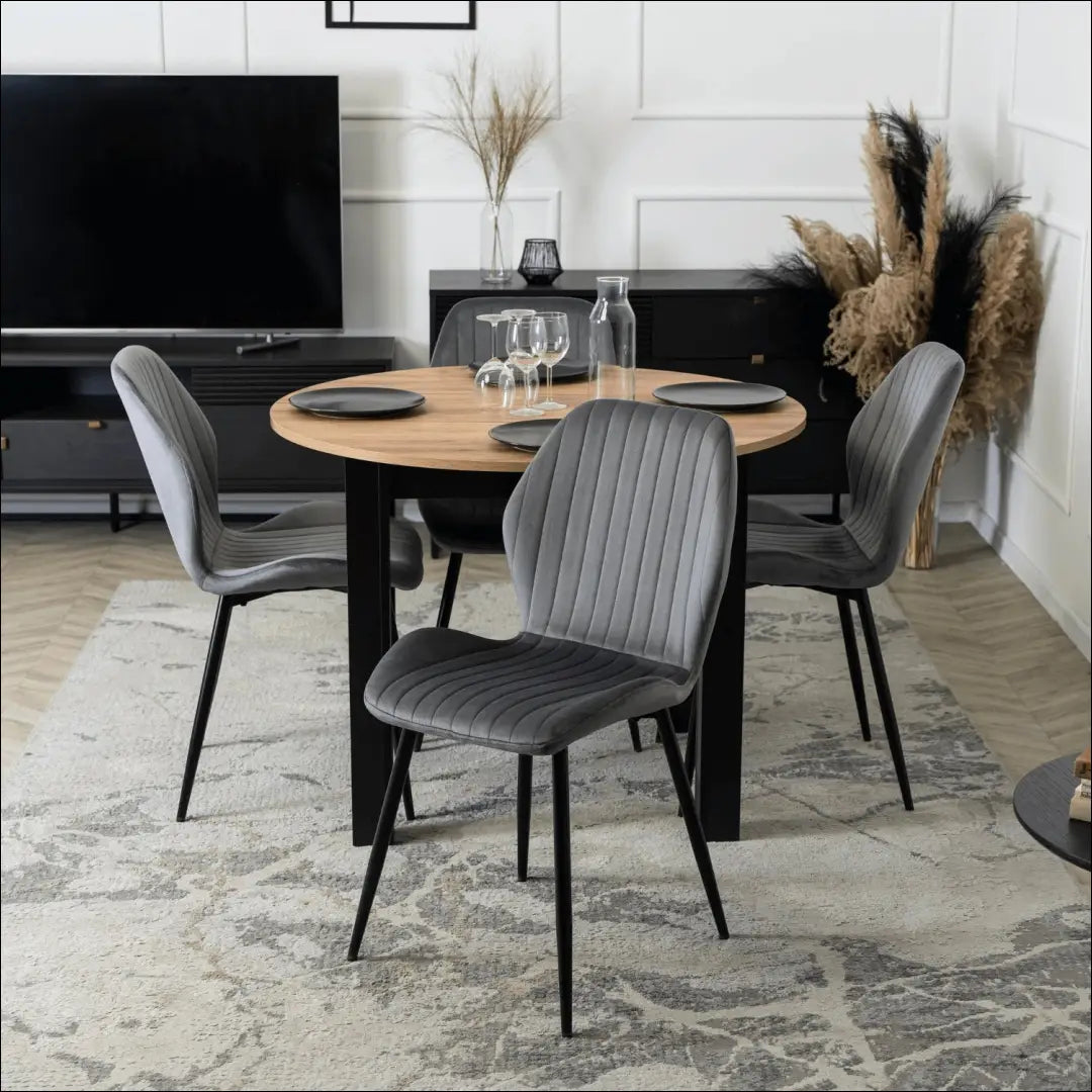 Prailginamas stalas iš medžio drožlių plokštės juodos spalvos / ąžuolo 102-142 cm TE509 - €182 Save 15% 100-200,