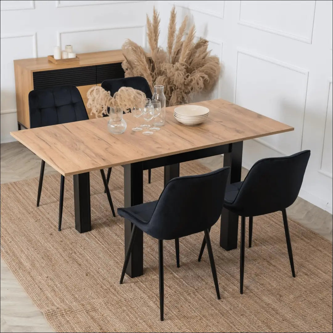 Prailginamas stalas iš medžio drožlių plokštės juodos spalvos / ąžuolo 80-160 cm TE506 - €182 Save 15% 100-200,