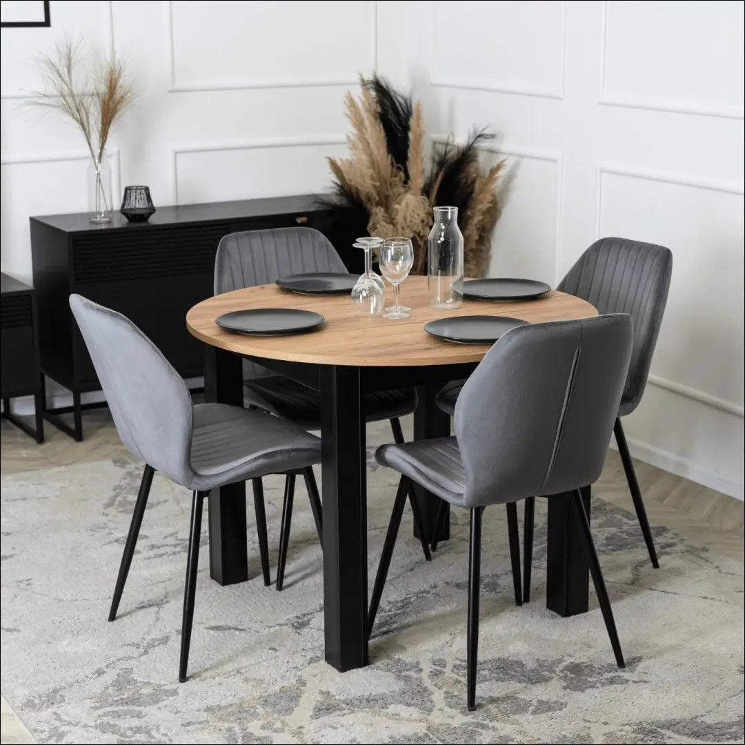 Prailginamas stalas iš medžio drožlių plokštės juodos spalvos / ąžuolo 102-142 cm TE509 - €182 Save 15% 100-200,