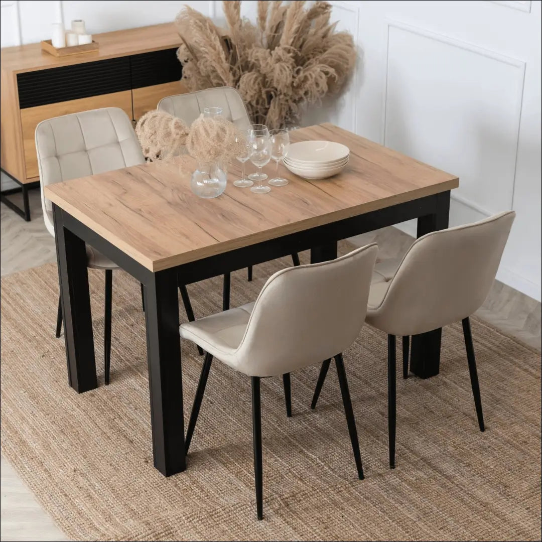 Prailginamas stalas iš medžio drožlių plokštės juodos spalvos / ąžuolo 120-160 cm TE505 - €190 Save 15% 100-200,