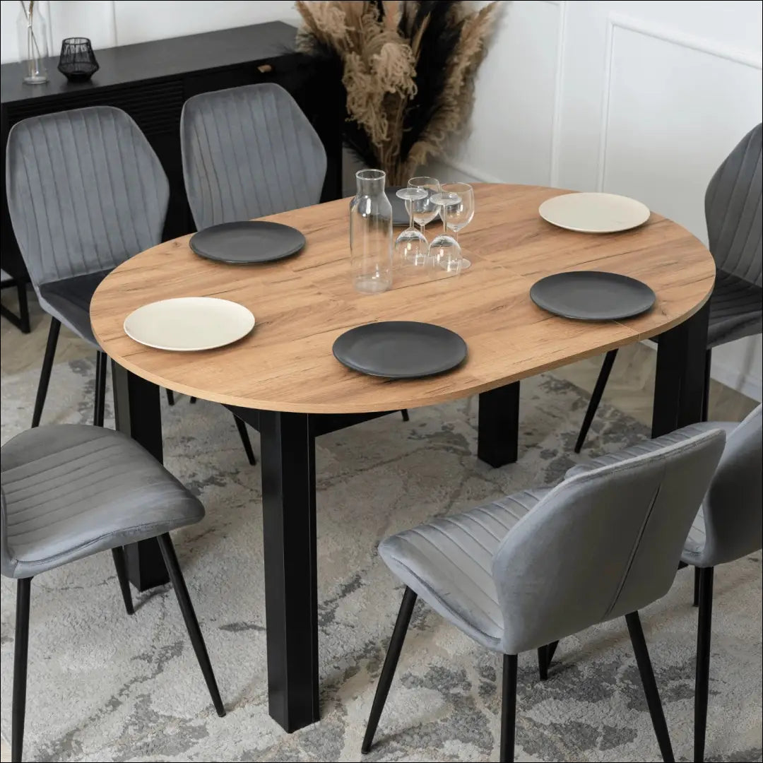 Prailginamas stalas iš medžio drožlių plokštės juodos spalvos / ąžuolo 102-142 cm TE509 - €182 Save 15% 100-200,