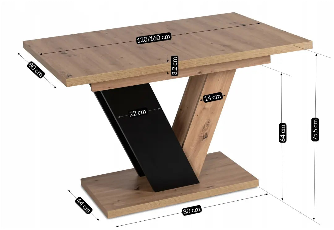 Prailginamas stalas iš medžio drožlių plokštės juodos spalvos / ąžuolo 120-160 cm TE271 - €273 Save 15%