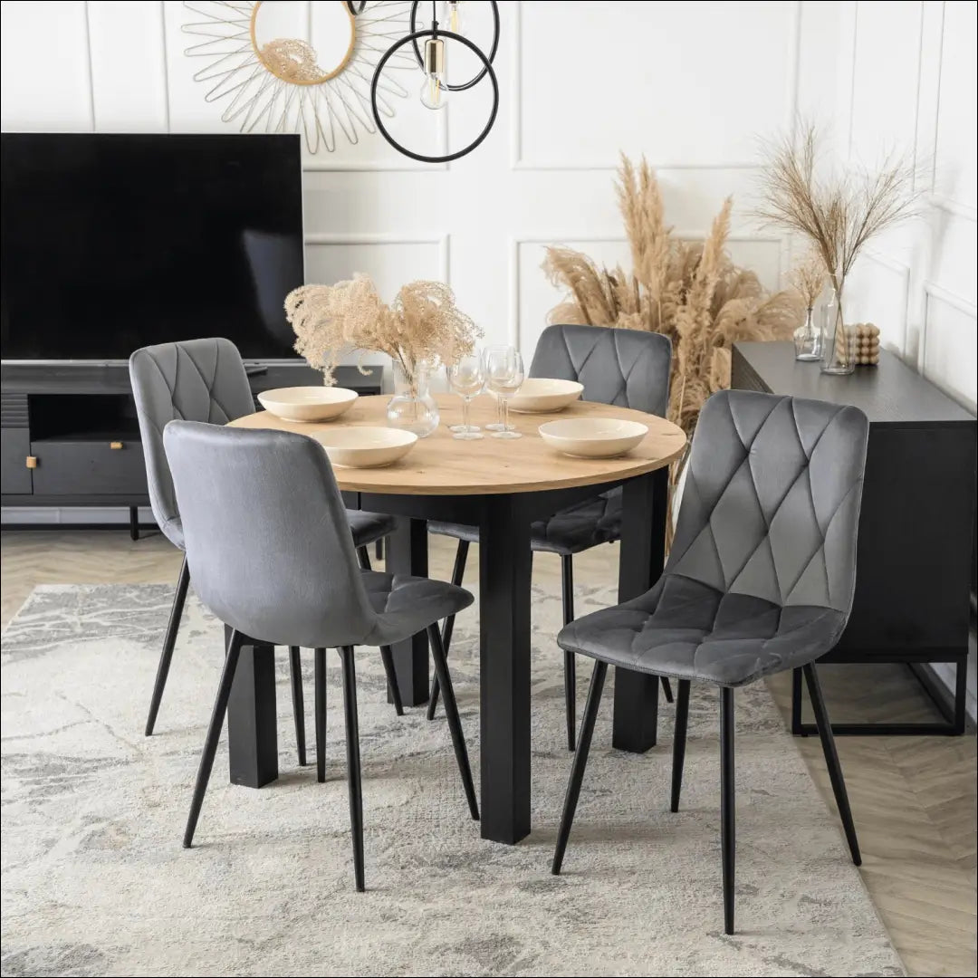 Prailginamas stalas iš medžio drožlių plokštės juodos spalvos / ąžuolo 102-142 cm TE510 - €182 Save 15% 100-200,