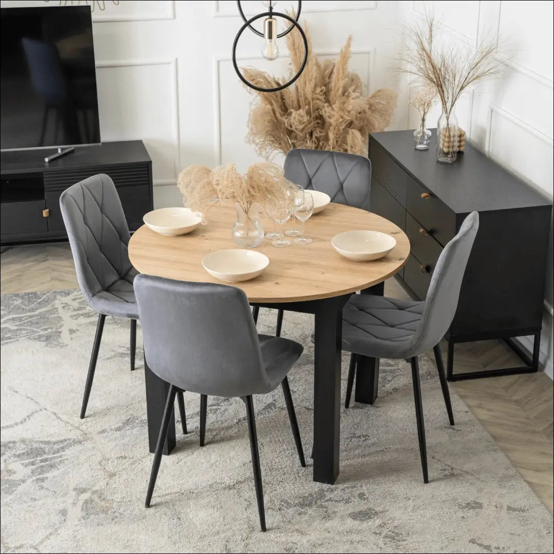 Prailginamas stalas iš medžio drožlių plokštės juodos spalvos / ąžuolo 102-142 cm TE510 - €182 Save 15% 100-200,
