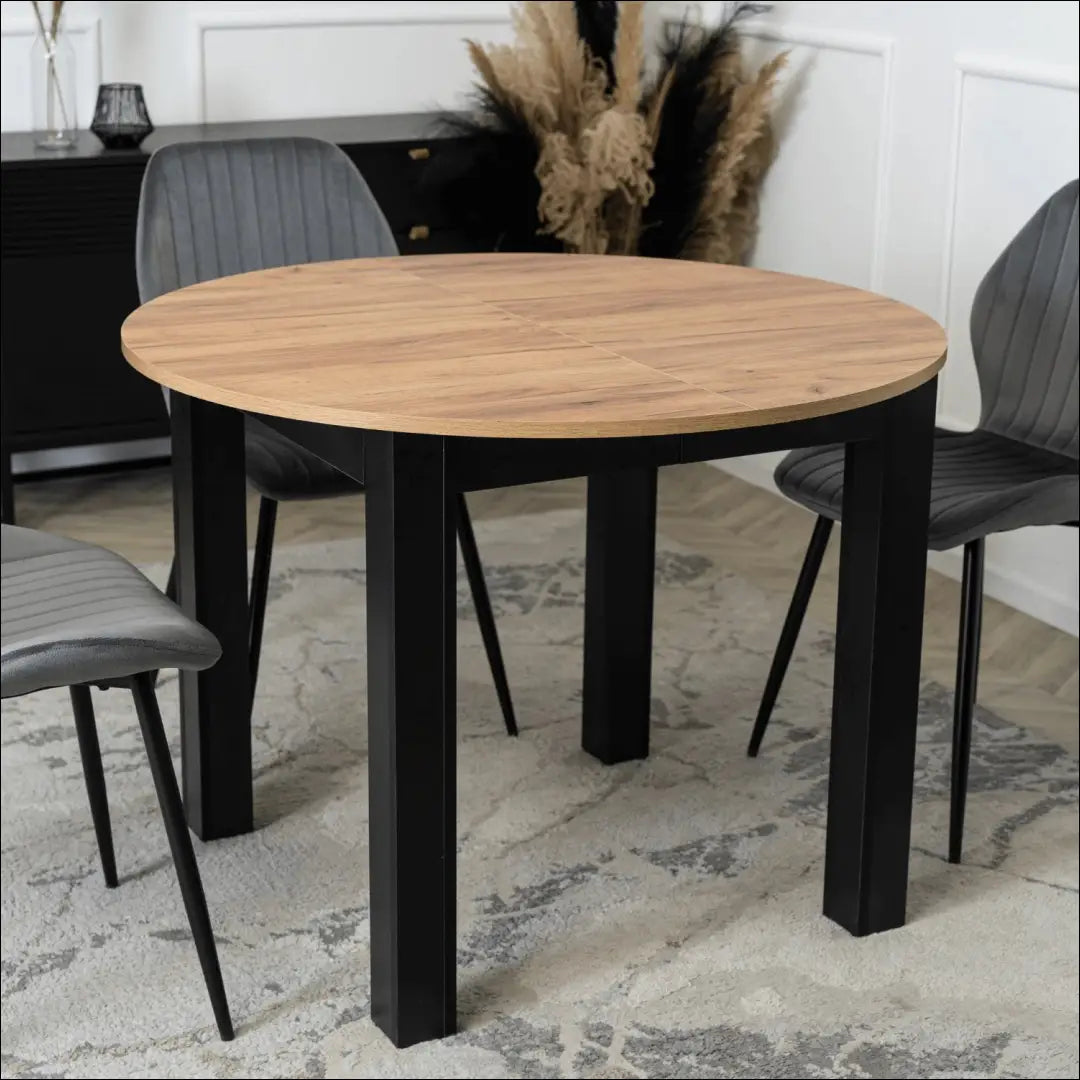 Prailginamas stalas iš medžio drožlių plokštės juodos spalvos / ąžuolo 102-142 cm TE509 - €182 Save 15% 100-200,