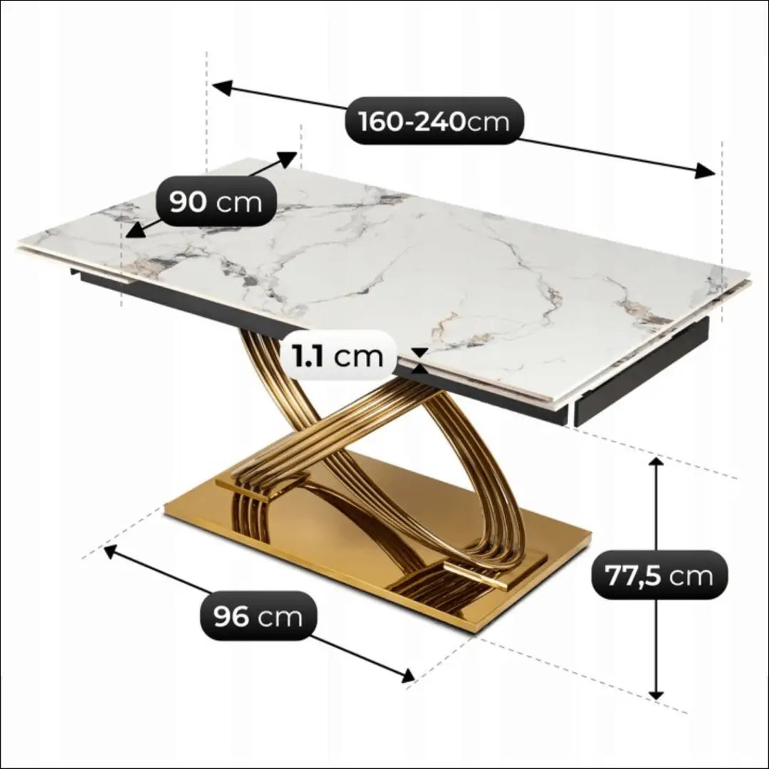 Prailginamas stalas su keraminiu stalviršiu baltos spalvos / auksinės 160-240 cm TE823 - €729 Save 15%
