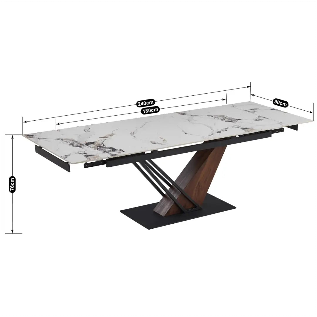 Prailginamas stalas su keraminiu stalviršiu baltos spalvos / riešuto 180-240 cm TE721 - €435 Save 15%