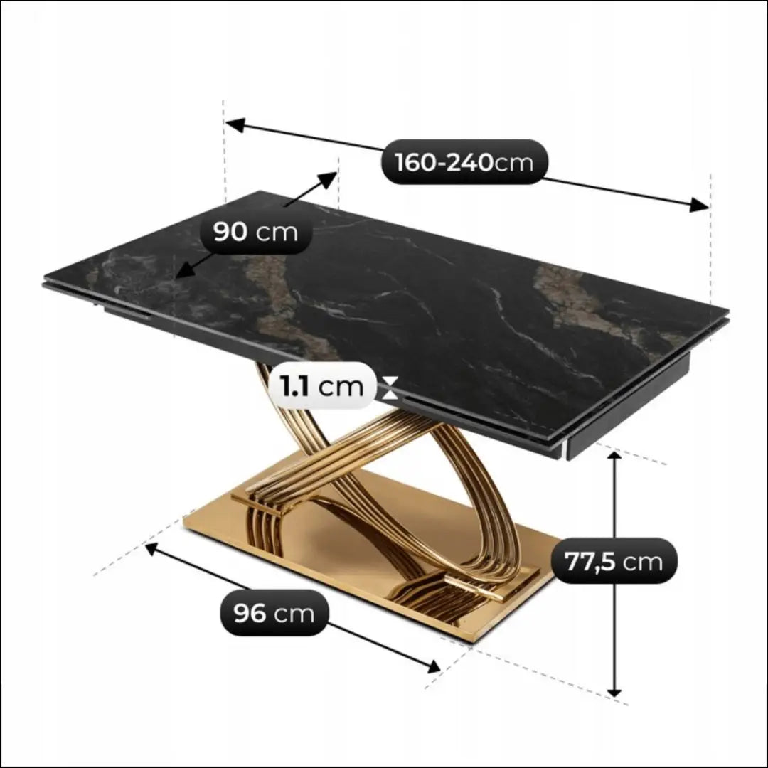 Prailginamas stalas su keraminiu stalviršiu juodos spalvos / auksinės 160-240 cm TE824 - €729 Save 15%