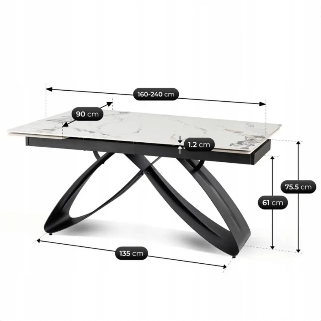 Prailginamas stalas su keraminiu stalviršiu juodos spalvos / baltos 160-240 cm TE725 - €491 Save 15%