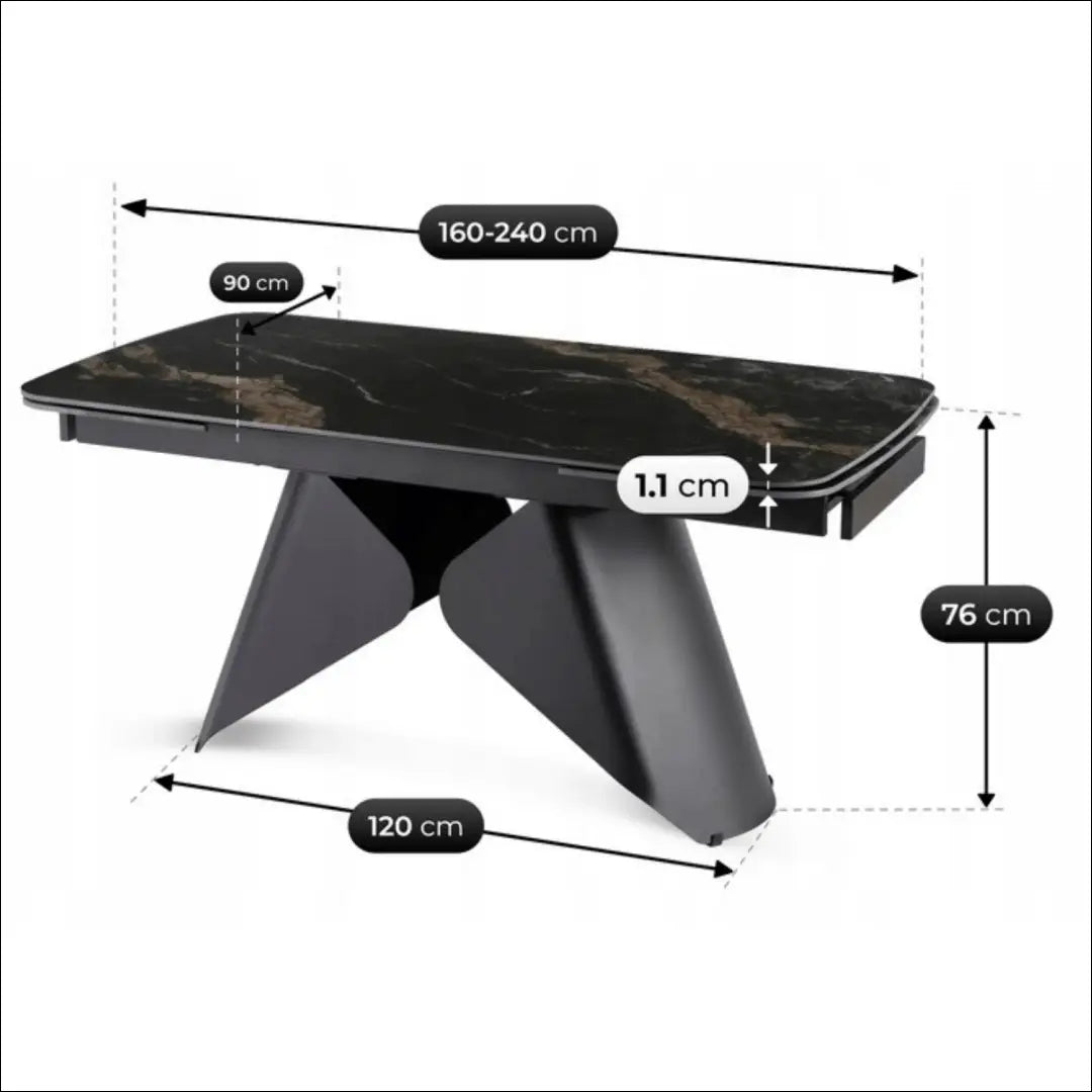Prailginamas stalas su keraminiu stalviršiu juodos spalvos / marmuro 160-240 cm TE982 - €547 Save 15%
