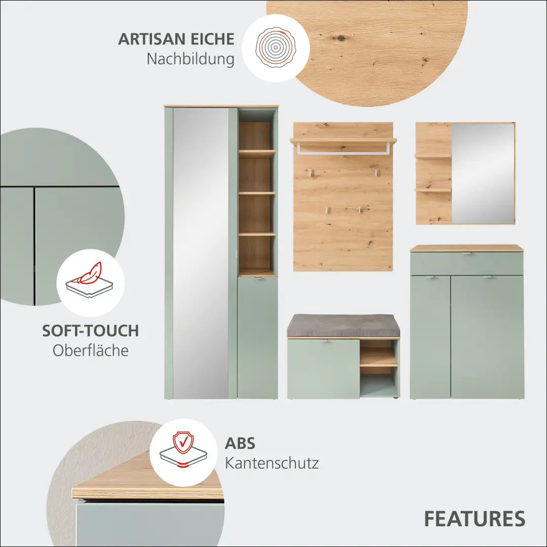 Prieškambario komplektas KI1678 - €595 Save 65% __label:Pristatymas 1-2 d.d., color-ruda, color-zalia, material-mdf,