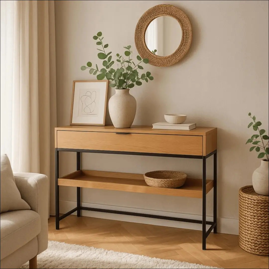 Prieškambario konsolė iš MDF juodos spalvos / ąžuolo 100 cm TE1099 - €91 Save 15% 50-100, __label:Pristatymas 5-14
