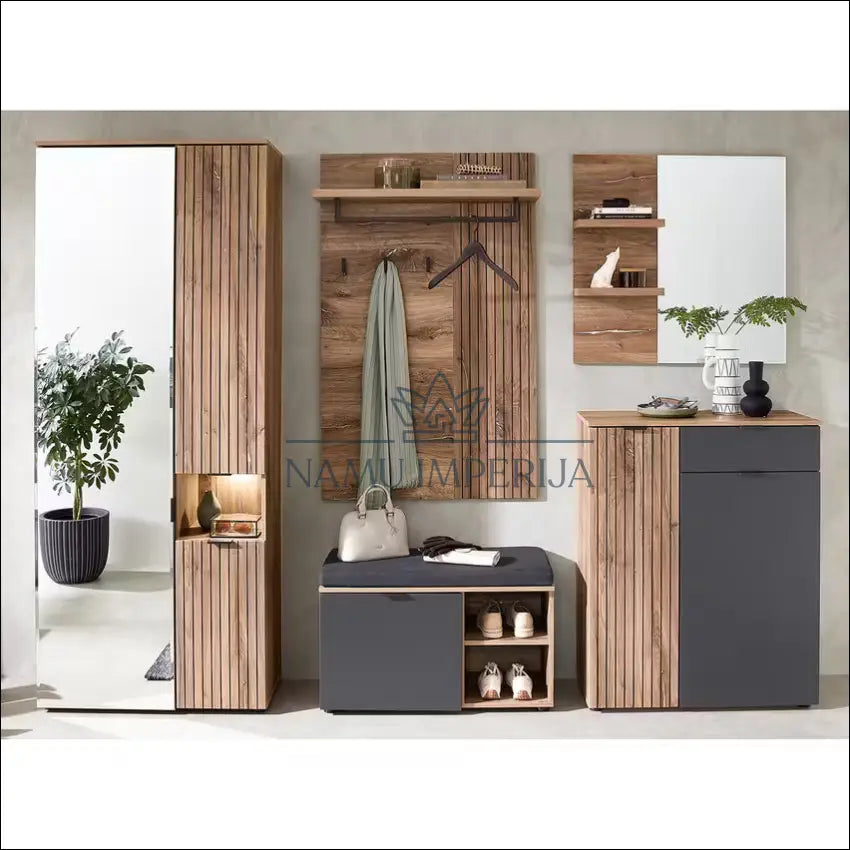 Prieškambario spinta KI1220 - €203 Save 55% __label:Pristatymas 1-2 d.d., color-ruda, material-mdf, material-stiklas,