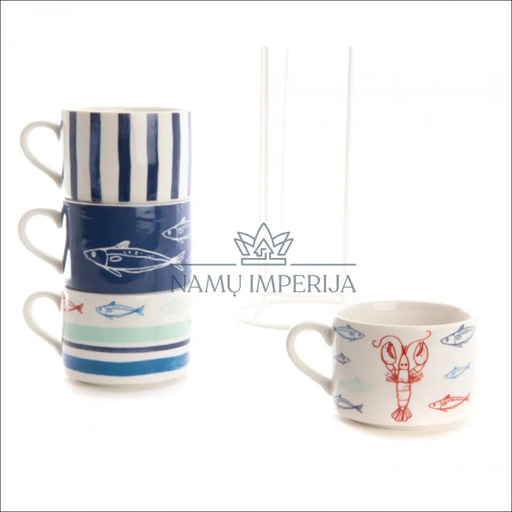 Puodelių komplektas su stovu DI6902 - €15 Save 55% __label:Pristatymas 1-2 d.d., color-balta, color-marga,