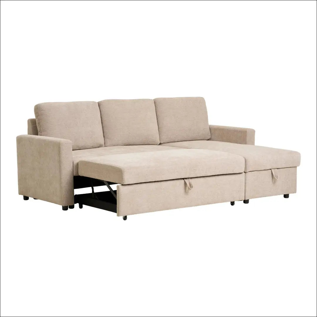 Šezlonginė sofa-lova su daiktadėže tamsiai smėlio spalvos natūralios kojelės RD230 - €941 Save 15% __label:Pristatymas